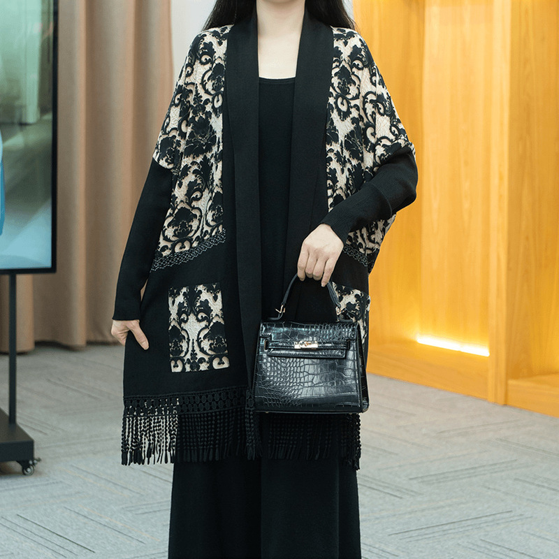 Autumn New Knitted Cardigan Women's Loose Slim-fit Long-sleeved Top Western Style All-match Mid-length Shawl Jacket