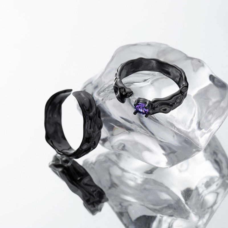 Vintage Stackable Rings For Men With Irregular Black Purple Diamond_voghion.com