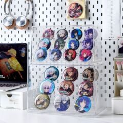 吧唧透明收納盒疊加防塵動漫周邊圓形徽章展示架二次元胸牌置物架