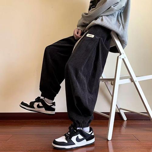 Summer Pants for Men and Women, Corduroy Harem Pants, Loose Tied-Ankle Sports Pants, Casual Nine-Piece Underwear