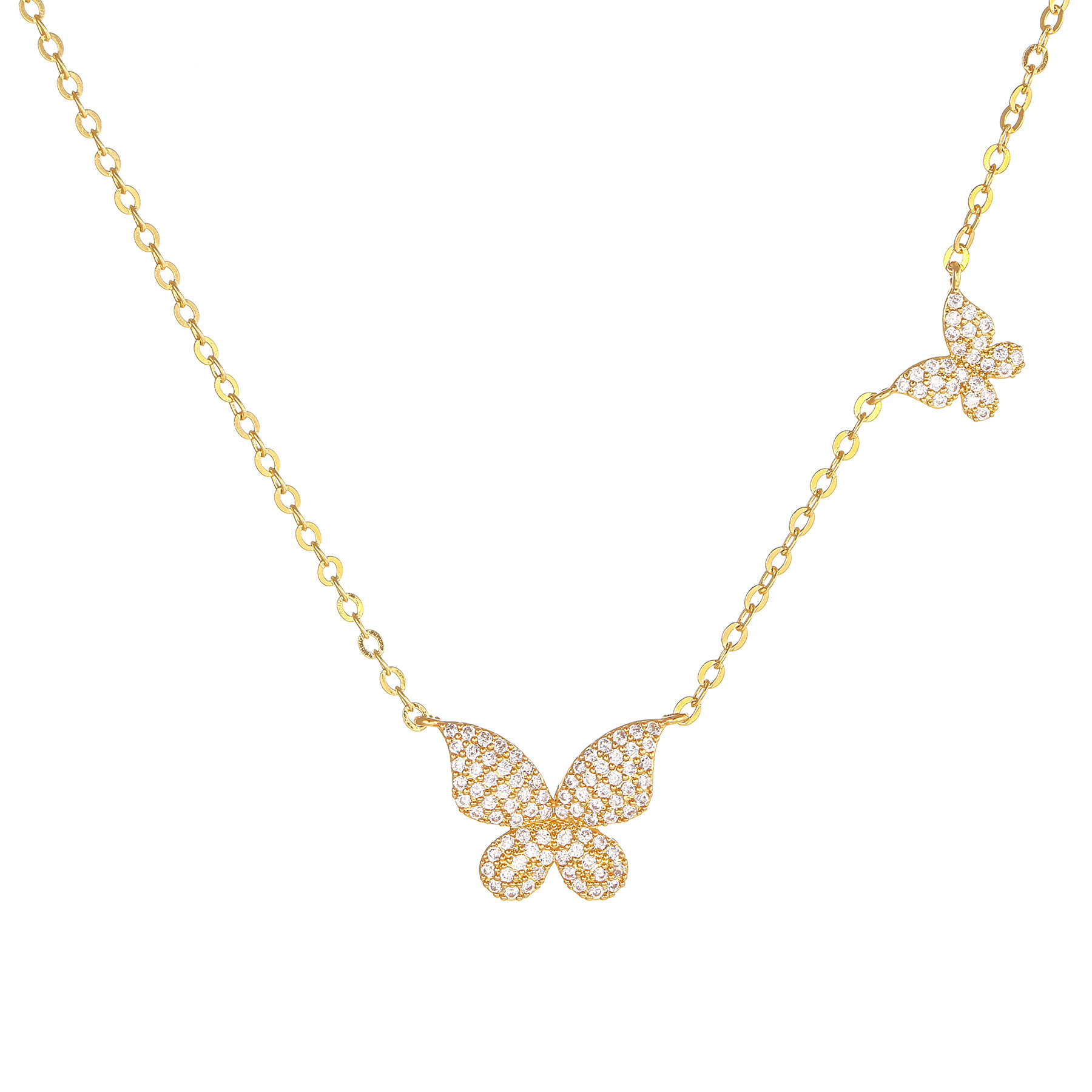 Korean style butterfly copper plated 18K gold inlaid zircon clavicle chain