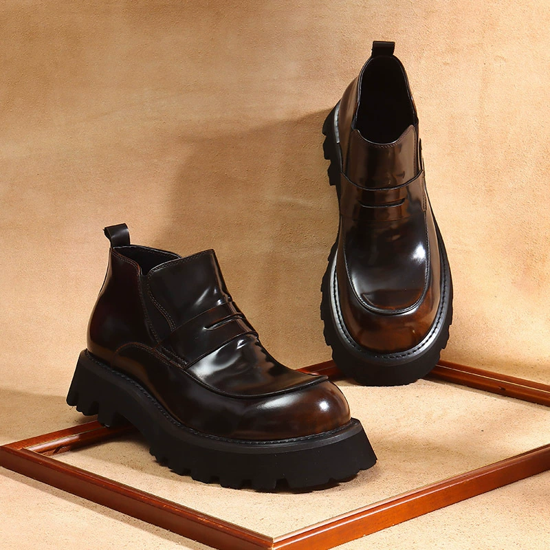Толстая подошва модные кожаные сапоги для мужчин дикие высокие шнуровки