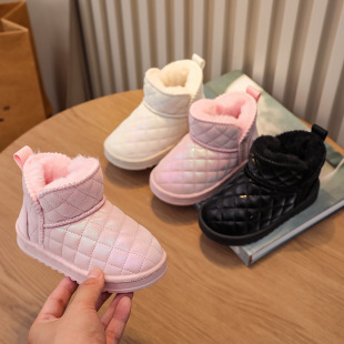 Girls' Snow Boots with Fleece Lining, Thickened for Winter 2025, New Children's Warm Large Cotton Shoes, Boys' Waterproof and Non-Slip Winter Style