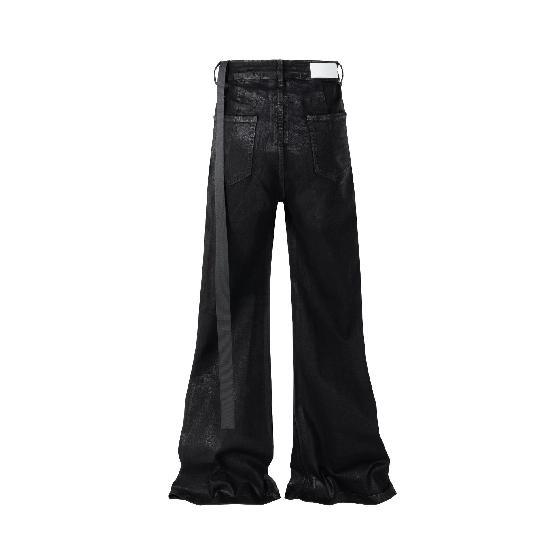 Jean évasé en similicuir enduit pour homme – Pantalon large délavé vintage (90 % coton, M-XXL, noir)_voghion.com