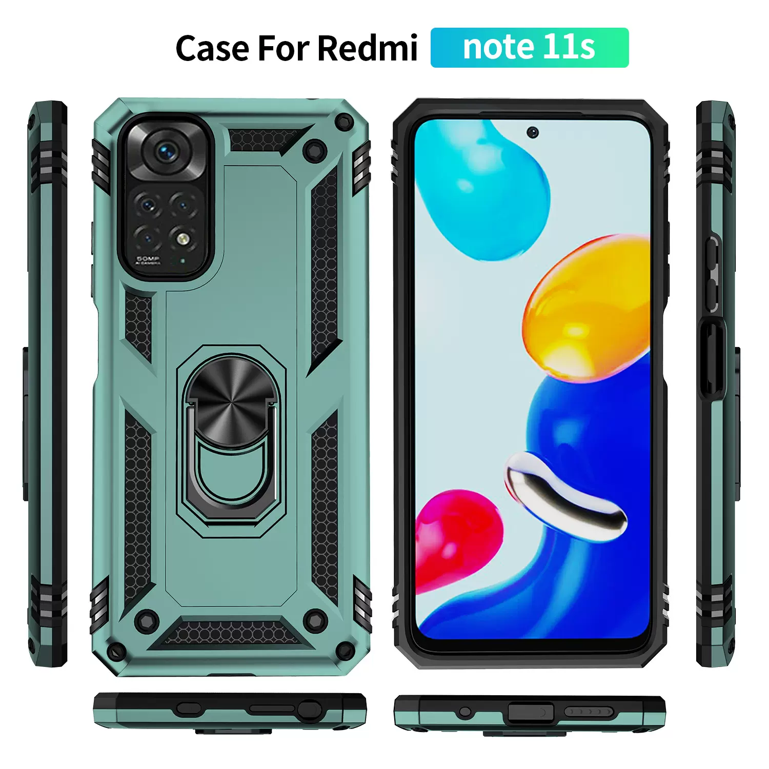 跨境适用Redmi NOTE11S军士防摔支架手机壳磁吸车载Redmi Note 11