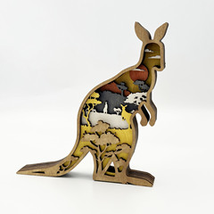 跨境木質新款動物袋鼠工藝品擺件 創意設計家居辦公裝飾品禮品