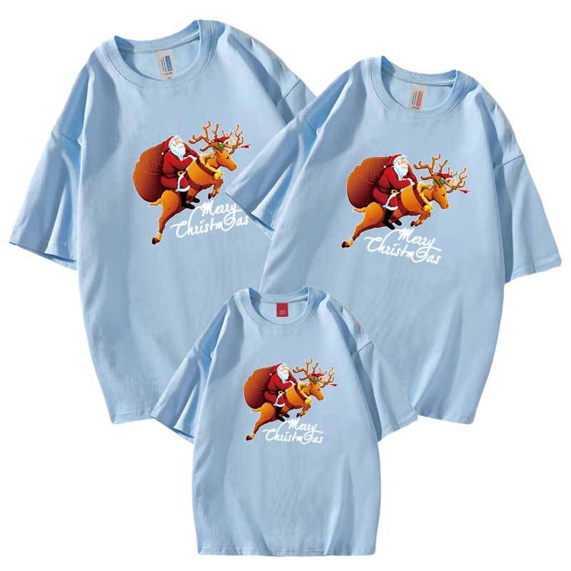 Camiseta de manga corta para padres e hijos J almacén suministro de comercio electrónico transfronterizo Navidad Año Nuevo retrato familiar entrega de una pieza Santa Claus