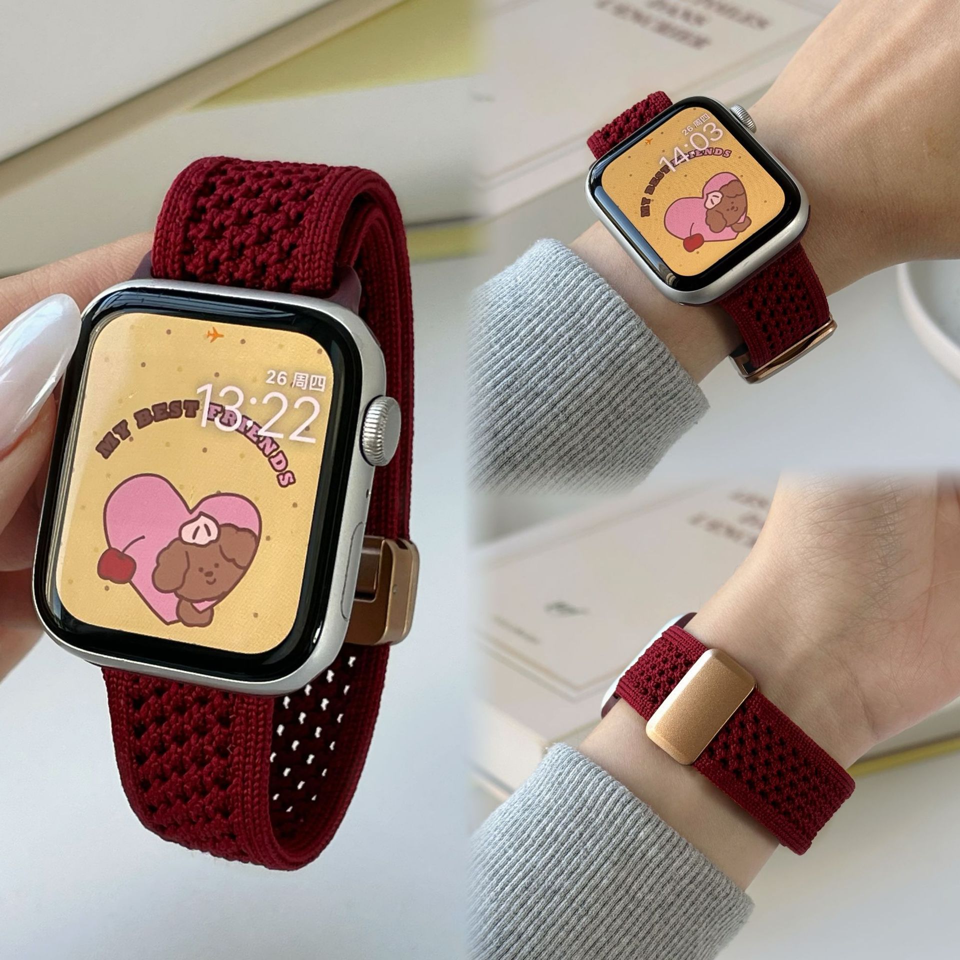 35g Weight Apple Smart Watch Magnetic Strap Classification Nylon Material Solid Color Pattern Fashion style Style Fashion Style Solid Color Apple Smart Watch Magnetic Strap 44