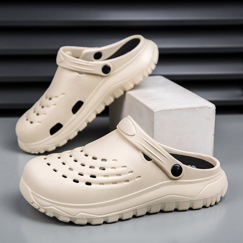 Cross-Border Summer Couple's Casual Closed-Toe Slippers with Gear-Style Thick Soles, Dual-Use for Home and Travel, Versatile Lazy Sandals