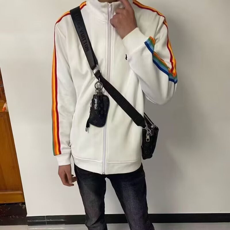 Rainbow Striped Jacket Spring and Autumn Stylish Jacket Men Ins High Street Trendy Brand Hong Kong Style Korean Version Trendy Loose Jacket Trendy