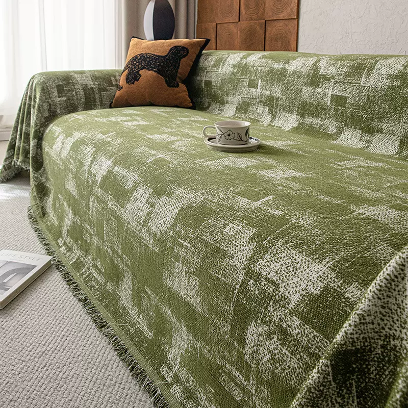 复古风绿色沙发盖布雪尼尔沙发垫四季通用一片式沙发巾全盖套罩巾