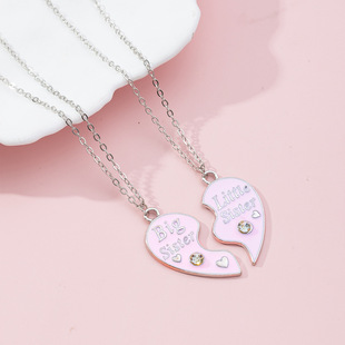 Cross-Border Children's Necklace Heart-Shaped Pendant Necklace Best Friend Love Clavicle Chain Alloy Oil Dripping Couple Best Friend Gift