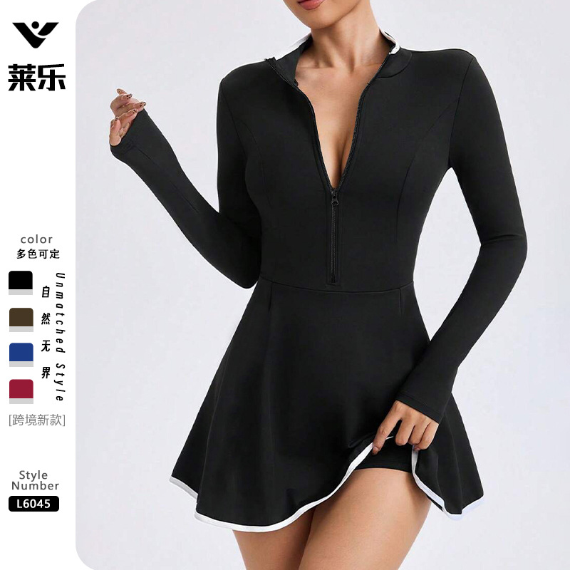 Cross-Border Tennis Sports Zipper Dress Fitness Outdoor Fitness Sweet Gentle Breathable Zipper Short Skirt for Women