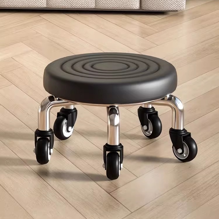 Swivel Small Stool for Manicure and Seam Work, Small Bench, Household Caster Low Stool, Chair for Children Learning to Walk