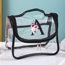 跨境26个字母印花pvc透明防水手提化妆包大容量旅行便携洗漱包