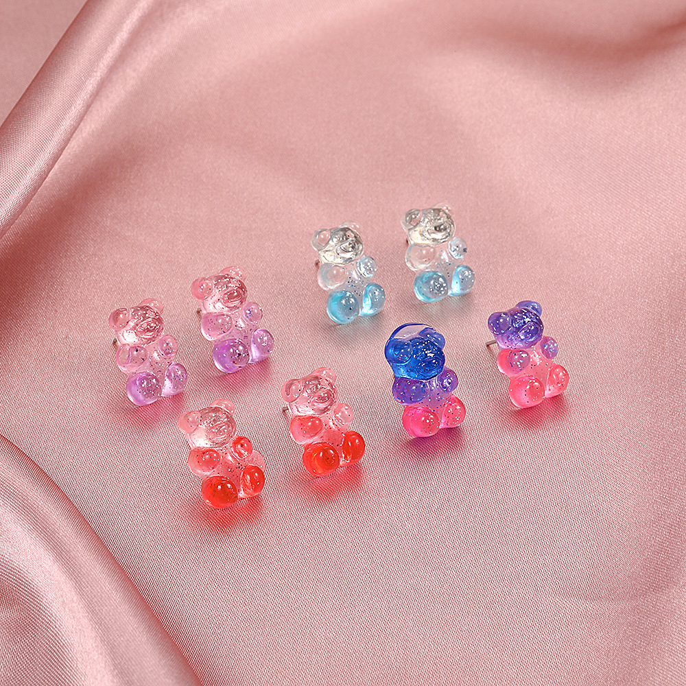 wholesale jewelry candy color transparent bear earrings nihaojewelry