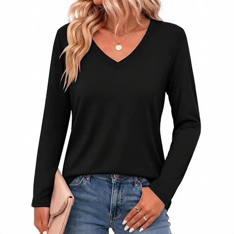 Amazon Women's Long Sleeve Shirt V-Neck T-Shirt Formal Casual Business Work Shirt Autumn Clothing 2026