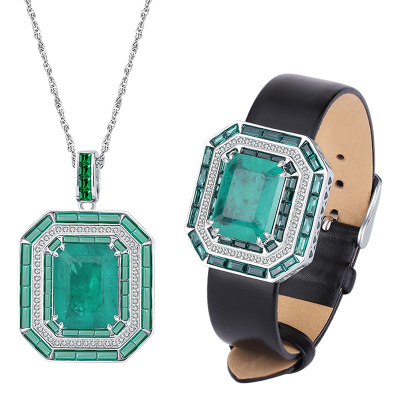 Zhuang Sheng joyería S925 todo el cuerpo de plata TikTok Venta caliente simulación abuela verde cuadrado marca joyería de lujo