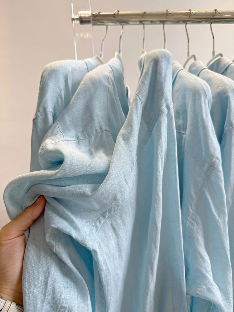 CHAO recommends!Sky Blue Linen Cool Shirt Women's 2026 Summer Lazy…