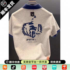 2026夏季新款重工刺绣短袖潮牌T恤百搭翻领polo衫男士休闲上衣