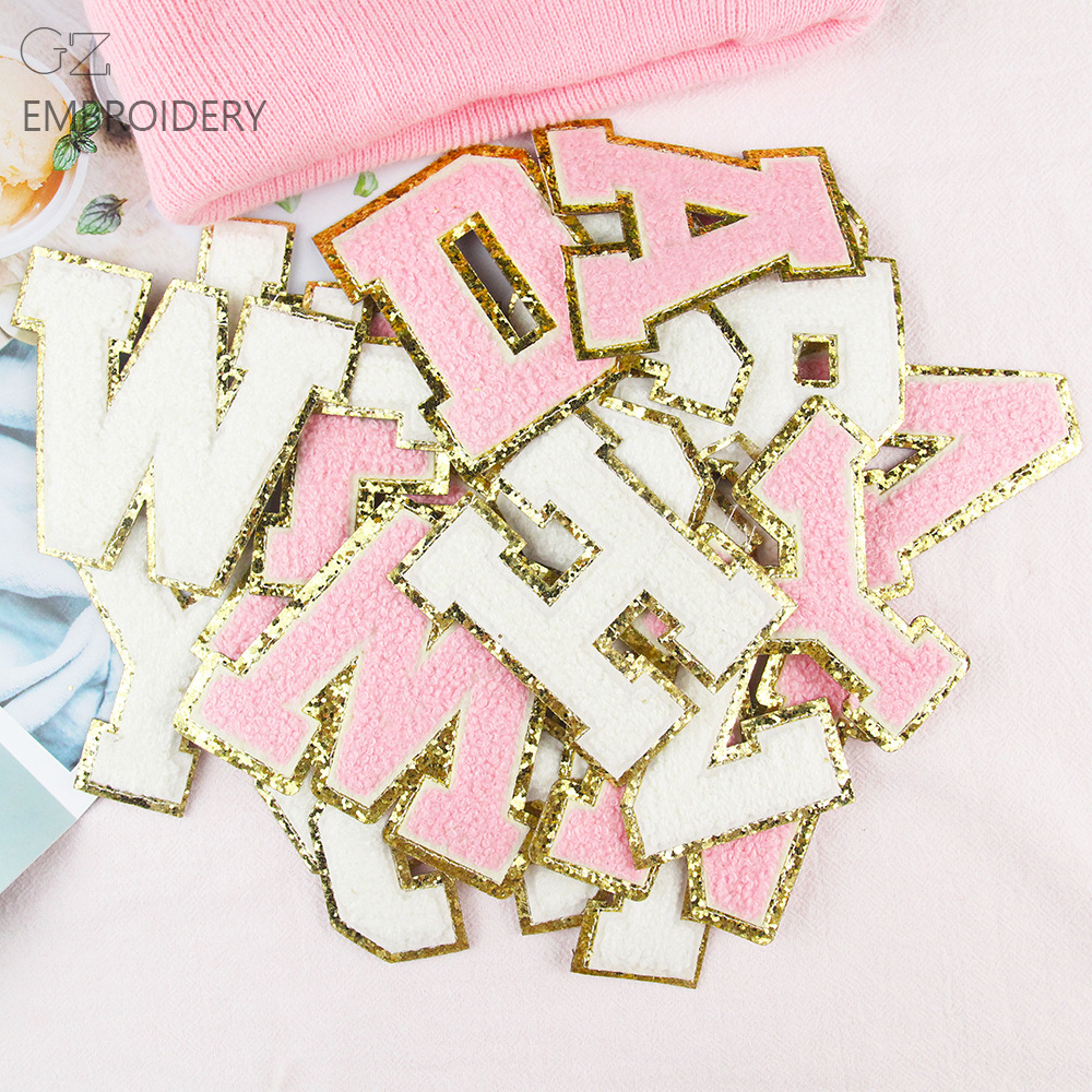 字母毛巾绣刺绣布贴粉色白色金边毛巾毛绒羽绒服鞋子DIY装饰补丁