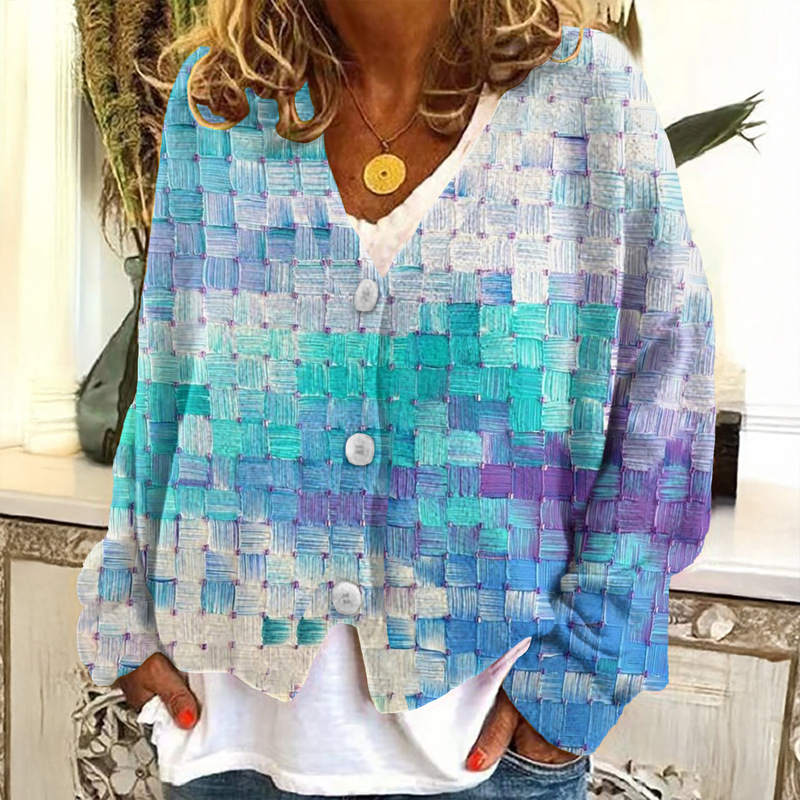 Foreign Trade Cross-Border Amazon Foreign Trade 2025 New Geometric Digital Printing Cape Jacket Women's Versatile Cardigan Foreign Trade Cross-Border Amazon Foreign Trade 2025 New Geometric Digital Printing Cape Jacket Women's Versatile Cardigan