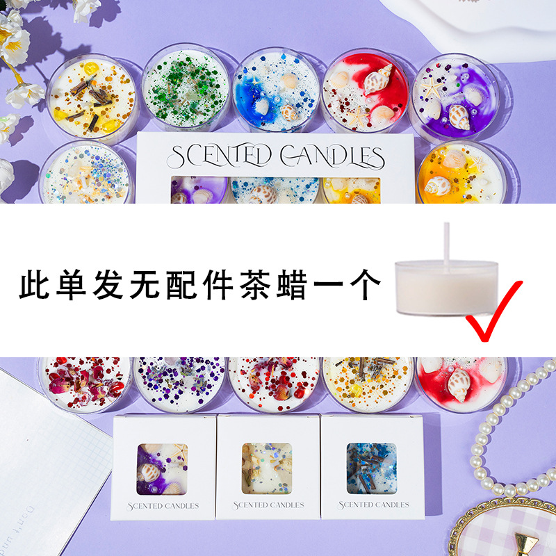 Conchas de cera de banana concha de color cera de soja cera de flores secas 6 tazas de vela caja de regalo