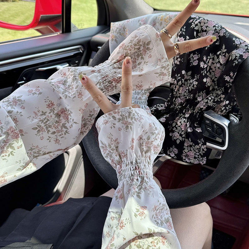 Manga de hielo Manga de soplo de gasa dulce suelta y transpirable Nuevo estilo floral de verano con falda Manga de protección solar