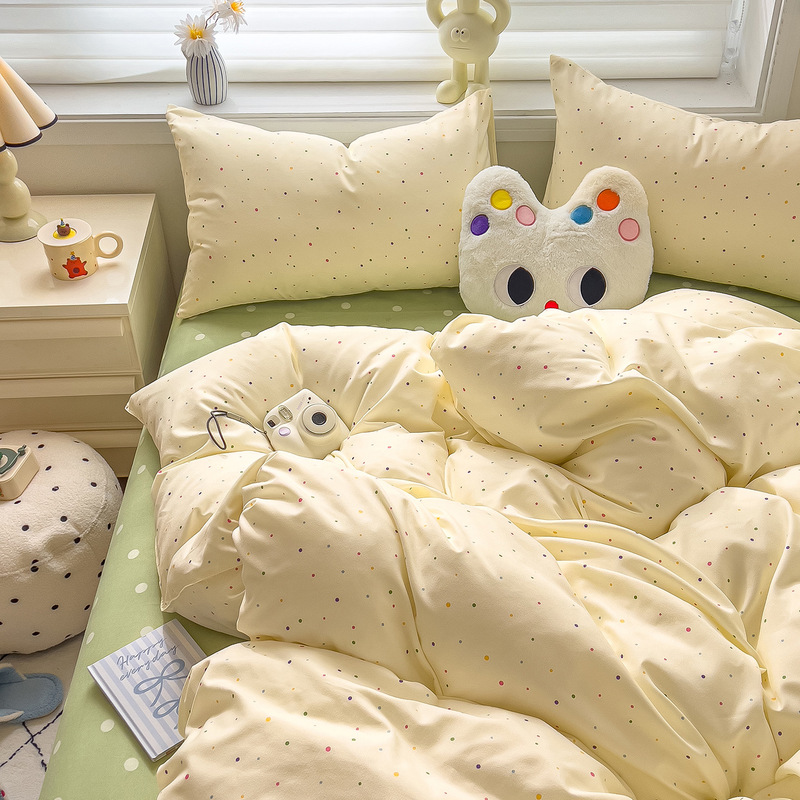 Class a Brushed Cotton Bed Sheet Four-Piece Set, Spring Fresh Style Bedding, Nantong Home Textile Dormitory Quilt Cover Three-Piece Set 4