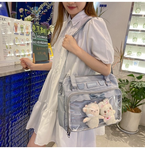  Summer Bags Hand-held Crossbody Bag New Soft Girl Uniform Bag Cute Bow Transparent Shoulder Pain Bag