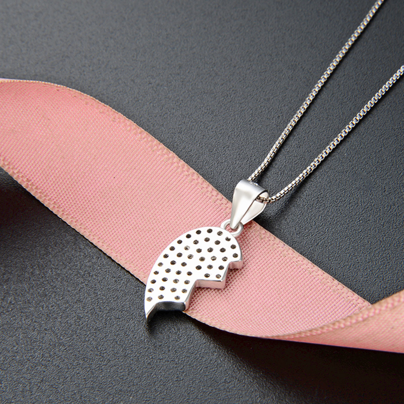 Moda estilo frío accesorios collar estilo japonés y coreano s925 plata cristal colgante mujer semi-corazón clavícula cadena mujeres