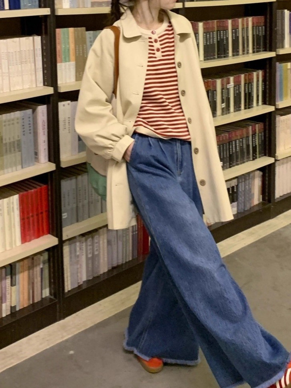 韩系设计感条纹圆领针织衫女毛衣早秋2025新款学院风宽松显瘦上衣|undefined