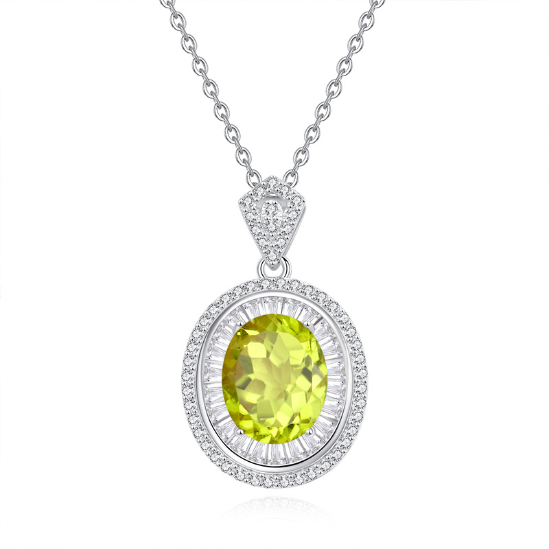 Nuevo collar ovalado de plata esterlina, collar colgante de piedra de cristal natural, nicho femenino, cadena de clavícula de todo fósforo de lujo ligero de alta gama