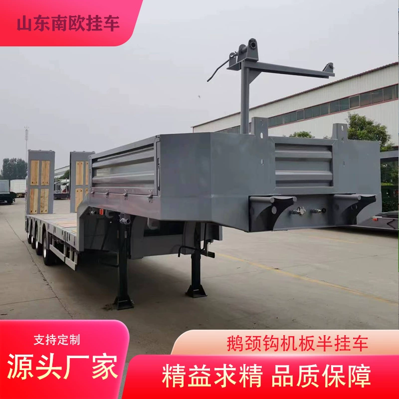 Полуприцеп-платформа с низкой проемной высотой, 5-осный, для перевозки контейнеров, с гусиной штангой и крюковым креплением, для перевозки машин и листового металла