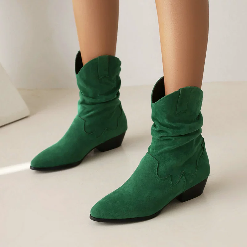 Martens, denim demi-season low boots pointy toe, mid-length