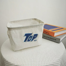 简约布艺桌面收纳盒棉麻收纳筐可折叠多用途收纳挂袋跨境款收纳蓝