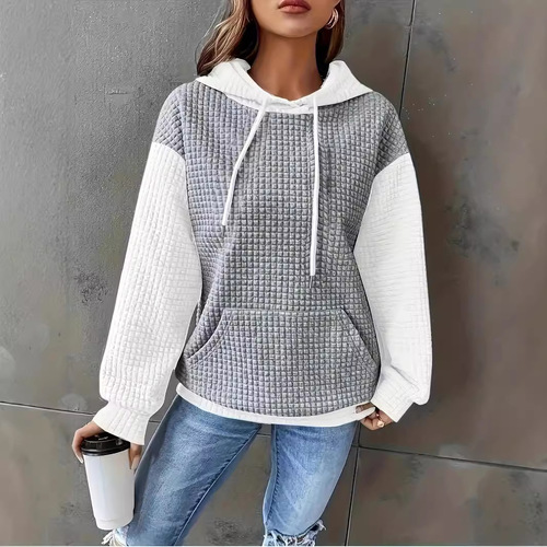 Autumn and Winter European and American Fashion Hot Item: Loose, Casual, Color-Block Patchwork Pullover Hoodie—All-Match Sweatshirt Jacket for Women