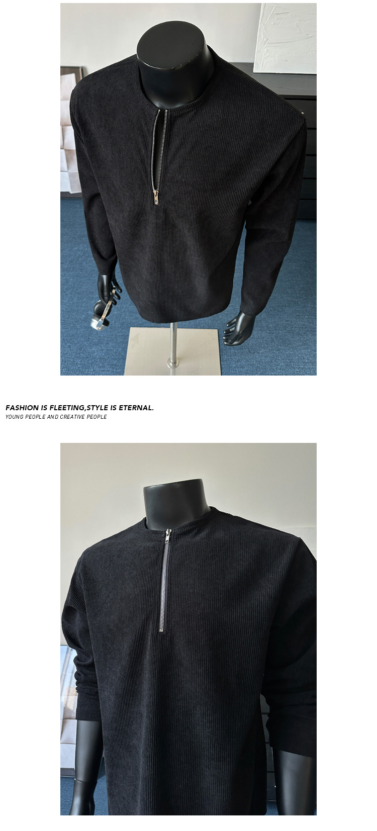 T-shirt henley mezza zip in velluto a coste uomo e donna_voghion.com