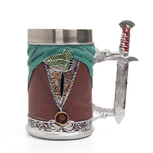 Cross-border New Medieval King of the Rings Beer Mug Large Capacity Stainless Steel Distinctive Funny Sword Handle Wine Mug