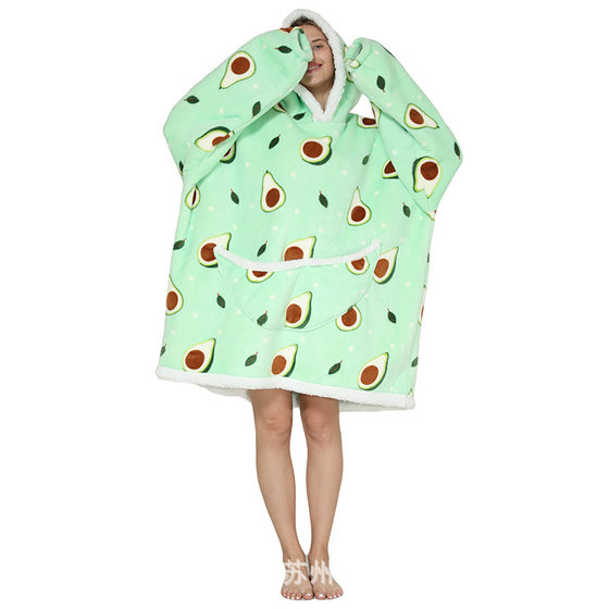 Lamb Velvet Lazy Blanket Pullover Winter Clothing Autumn and Winter Thickened Hooded Lazy Clothes Outdoor TV TV Warm Pajamas