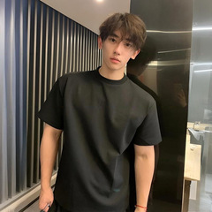 重磅美式高街黑色纯棉短袖t恤男cleanfit正肩半袖打底上衣服