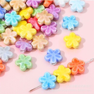 Five-petal flower glazed plum blossom ceramic loose beads beaded flower hole beads handmade diy accessories necklace bracelet sunflower