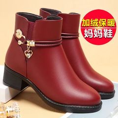 厚い底のショートブーツの秋冬の女性靴のベルベットの厚い新型の2024快適な滑り止めの柔らかい底の太いかかとの丸い頭の短いブーツ