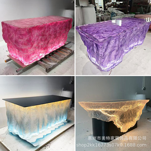 High-End Transparent Resin Island Table Dining Table Designer Art Home Coffee Table Luminous Crystal Bar Front Desk Production