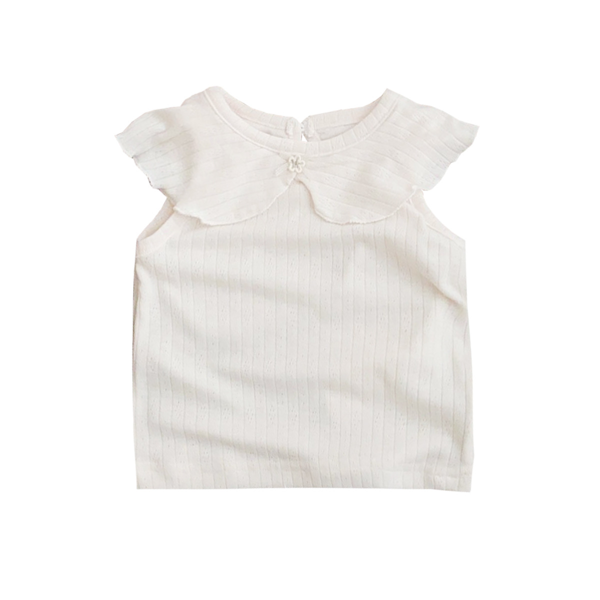 Verano nuevo producto niña bebé ligero cuello de hoja de loto chaleco sin mangas traje delgado para niña pantalones anchos a cuadros de dos piezas