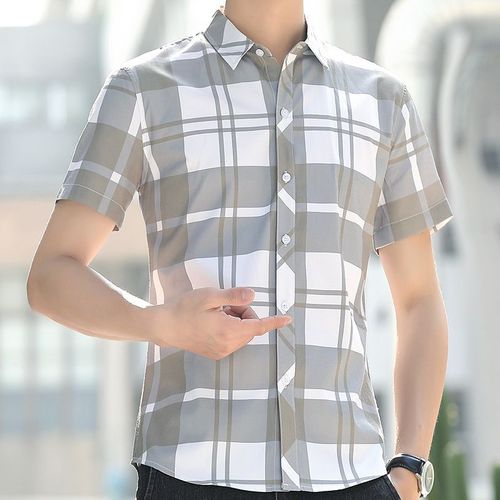 Men's Striped Short-Sleeve Shirt 2024 Summer Thin Business Professional Checkered Stylish Trendy Casual Inner Shirt