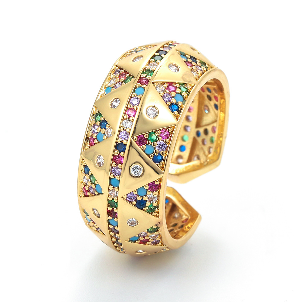 Fashion Diamond Zircon Copper Plated 18k Gold Geometric Copper Ring display picture 3