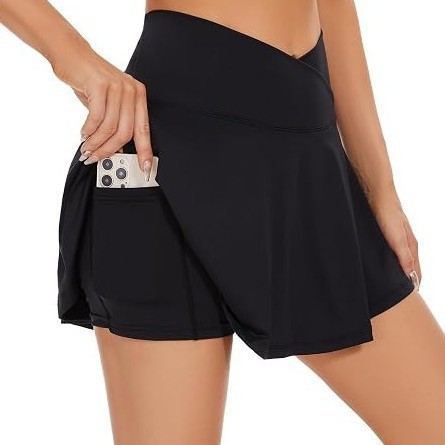Amazon cross-border women's high-waisted running fitness skirt with outer pockets, tennis skirt, high elasticity, anti-exposure yoga skirt