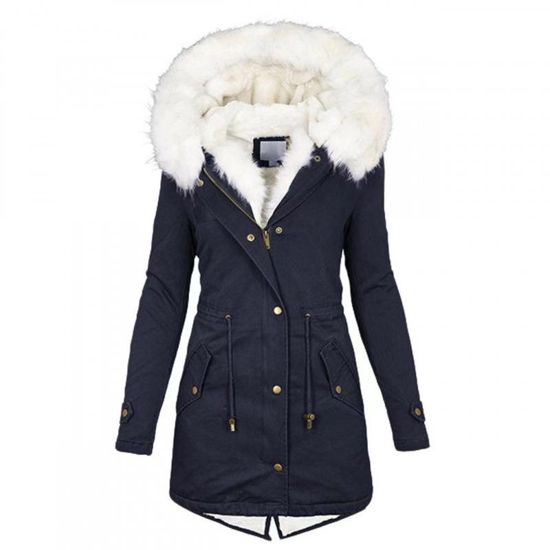Autumn/Winter Women's Cotton Padded Hooded Coat with Plush Collar, Slimming & Warm, Mid-Length Casual Jacket