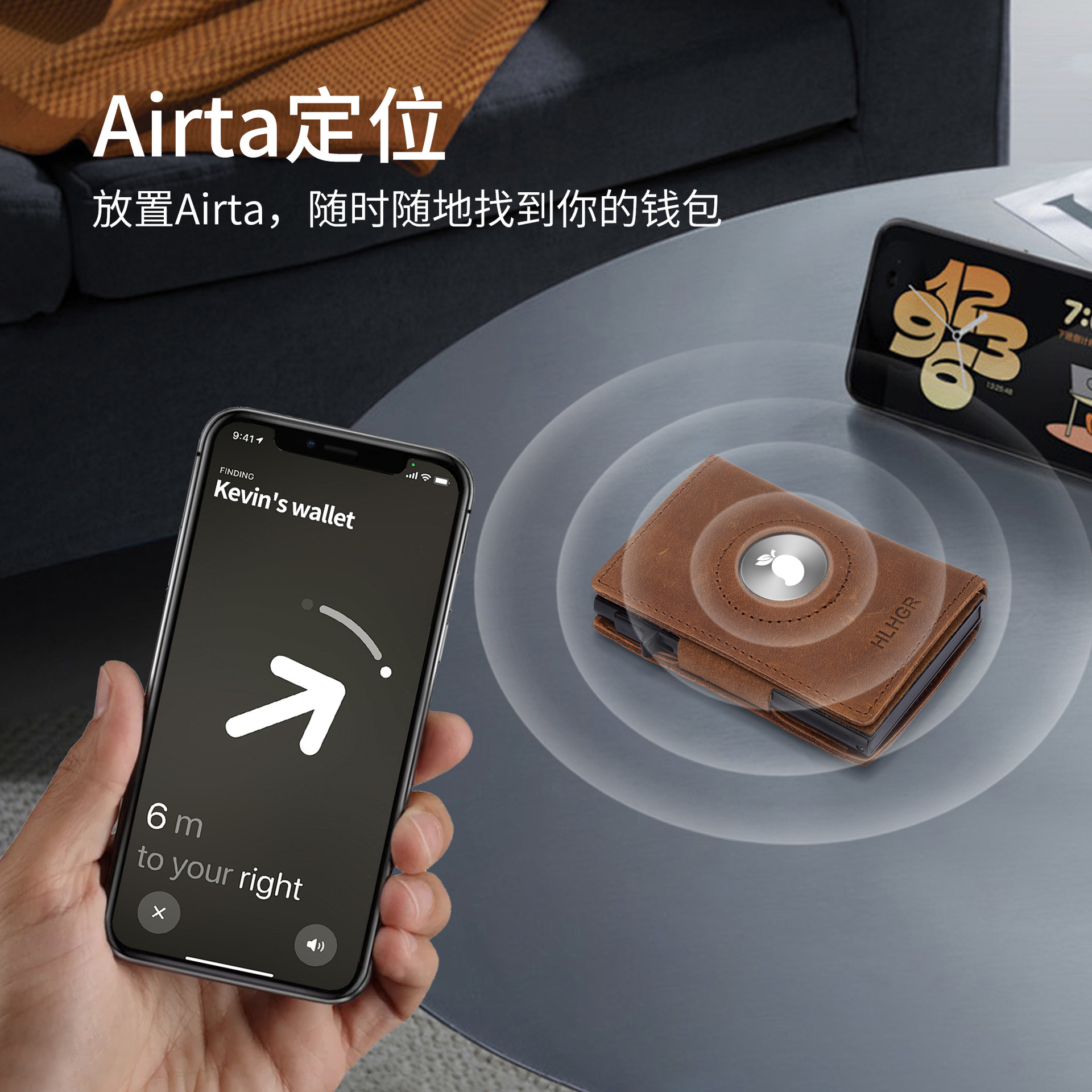 Amazon con airtag posicionamiento flip cartera RFID cubierta de tarjetas de cuero real tres plegables cartera de hombre de piel de caballo loco